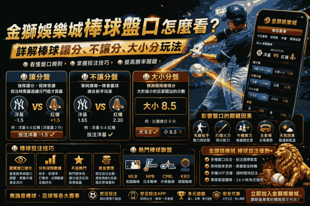 金獅娛樂城棒球盤口怎麼看？詳解棒球讓分、不讓分、大小分玩法